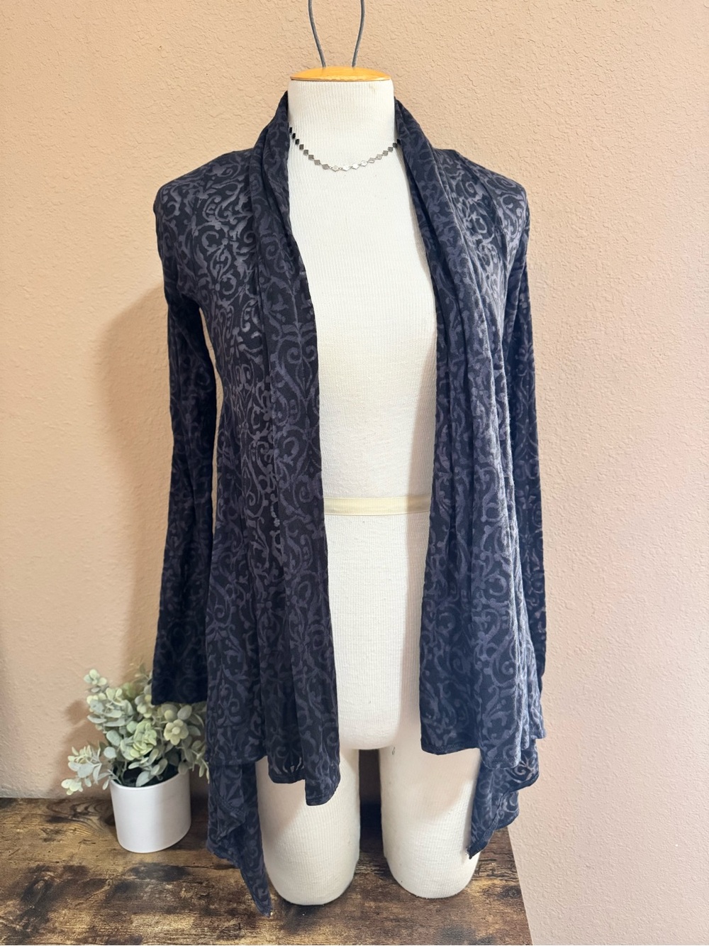 Kenar Dark Gray Open-Front Jacquard Waterfall Cardigan
